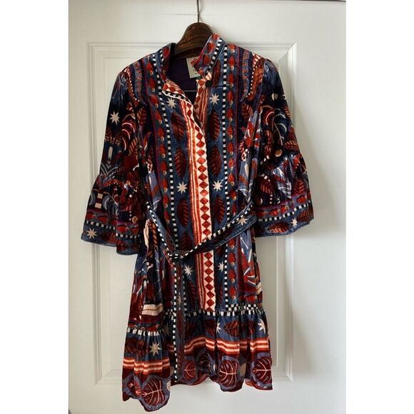 FARM RIO Nature Beauty Blue Velvet Mini Dress Size: Small Condition: NWOT - Picture 7 of 14